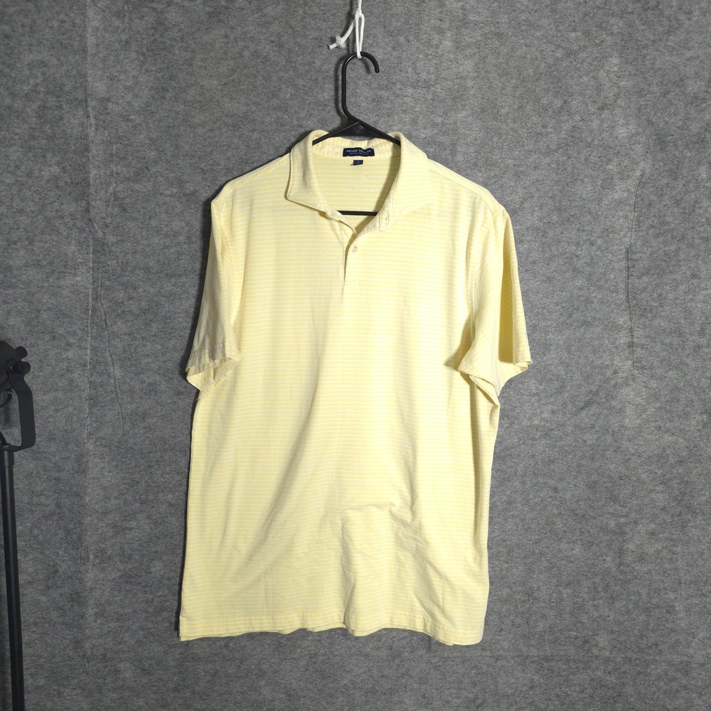 Peter Millar Crown Crafted Polo Mens L Yellow Micro Stripe Pima Cotton MS25XK56E